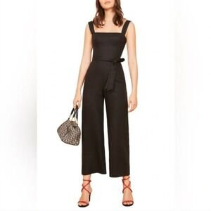 Reformation Birch Black Linen‎ Blend Wide Leg Jumpsuit Pinafore Style No Belt